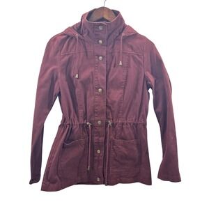 Forever 21 Women Small Burgundy Hooded Utility Jacket Drawstring Waist